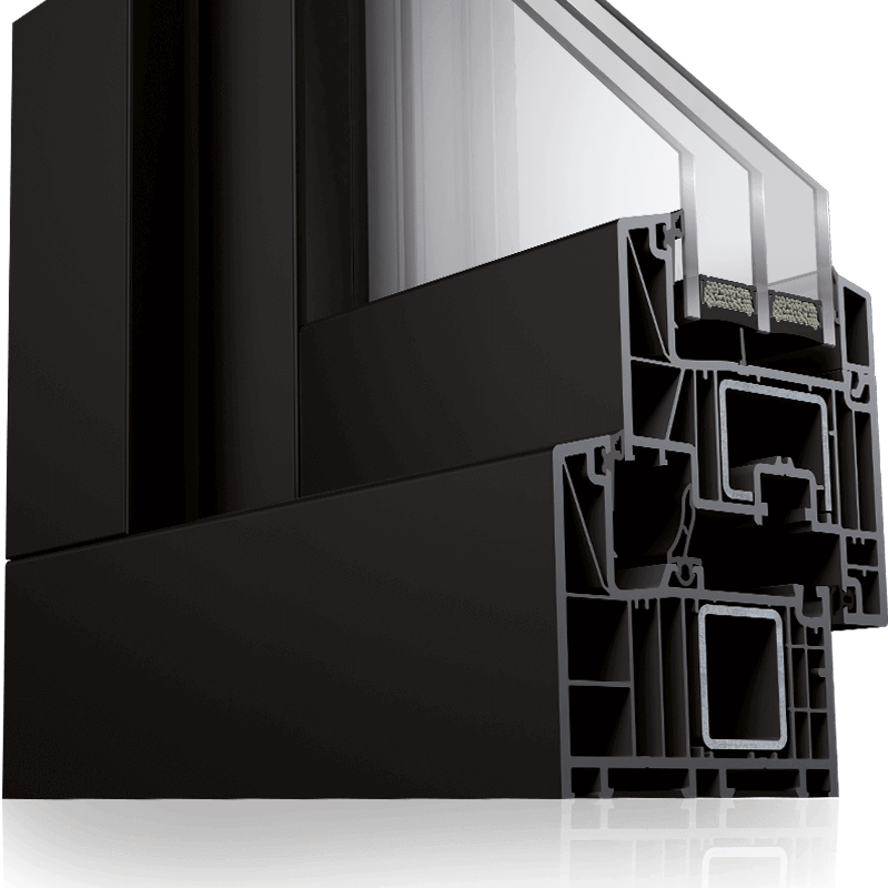 Cross-section of the ALU LOOK profile with closed steel reinforcement.